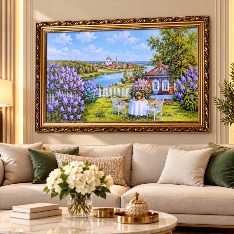 Lilac Garden Cottage Wall Art 67x47cm
