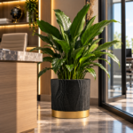 Large Plant Pot 33cm - Black & Gold Indoor Outdoor Planter with Textured Wave Design & Stone Effect - Image 4