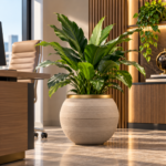 Round Plant Pot 26.5cm - Light Grey & Gold Decorative Planter with Textured Ribbed Design for Indoor & Outdoor Use - Image 2