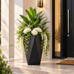 Large Black Plant Pot 50cm - Tall Geometric Square Planter with 3D Triangle Design for Indoor & Outdoor Plants - Image 6