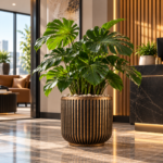 Large Plant Pot 33cm - Antique Bronze & Black Ribbed Round Planter with Vintage Metal Effect for Indoor & Outdoor Use - Image 2