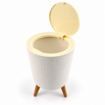 Mini Rubbish Bin with Lid - White Floral Makeup Waste Bin with Push-Open Lid, Ribbed Design & Short Legs for Dressing Table, Bedroom & Bathroom - Image 6
