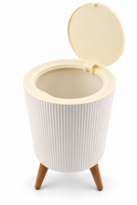 Mini Rubbish Bin with Lid - White Floral Makeup Waste Bin with Push-Open Lid, Ribbed Design & Short Legs for Dressing Table, Bedroom & Bathroom - Image 5