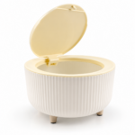 2 Piece Floral Rubbish Bin Set - Large Floor Bin & Mini Makeup Bin with Push Lids, White - Image 9
