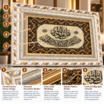 Islamic Calligraphy Wall Art 100x60cm – Luxury Padded Woven Arabic Artwork with Ornate White & Gold Frame - Image 2