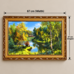 Forest Lake Landscape Wall Art 67x47cm – Luxury Framed Woodland Nature Scenery with Ornate Antique Gold Frame - Image 3