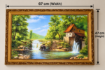 Rustic Watermill Cottage Wall Art 67x47cm – Framed Waterfall & Countryside Landscape with Ornate Gold Frame - Image 3