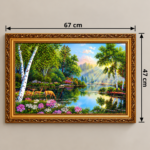 Deer Woodland Landscape Wall Art 67x47cm – Framed Forest Wildlife & Lake Scenery with Ornate Gold Frame - Image 3