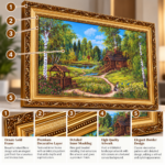 Woodland Cottage Landscape Wall Art 67x47cm – Rustic Country House & Forest Scenery with Ornate Gold Frame - Image 2
