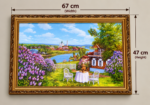 Lilac Garden Cottage Wall Art 67x47cm – Romantic Riverside Landscape with Purple Flowers & Ornate Gold Frame - Image 3