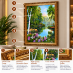 Deer Woodland Landscape Wall Art 67x47cm – Framed Forest Wildlife & Lake Scenery with Ornate Gold Frame - Image 2