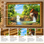 Rustic Watermill Cottage Wall Art 67x47cm – Framed Waterfall & Countryside Landscape with Ornate Gold Frame - Image 2