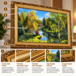 Forest Lake Landscape Wall Art 67x47cm – Luxury Framed Woodland Nature Scenery with Ornate Antique Gold Frame - Image 2