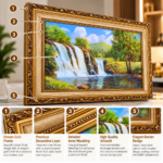 Waterfall Landscape Wall Art 67x47cm – Luxury Framed Nature Scenery with Ornate Antique Gold Frame - Image 2