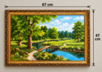 Lakeside Woodland Wall Art 67x47cm – Rustic Wooden Bridge & Forest Landscape with Ornate Gold Frame - Image 3