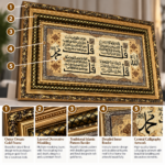 4 Qul Islamic Wall Art 100x60cm – Luxury Padded Woven Quranic Calligraphy with Ornate Black & Gold Frame - Image 2