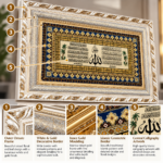 Allah Islamic Wall Art 100x60cm – Luxury Soft Padded Woven Arabic Calligraphy with Ornate White & Gold Frame - Image 2