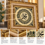 Muhammad Islamic Wall Art 57x57cm – Luxury Padded Woven Arabic Calligraphy with Ornate Gold Frame & Geometric Medallion - Image 2