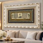 Allah Islamic Wall Art 100x60cm – Luxury Soft Padded Woven Arabic Calligraphy with Ornate White & Gold Frame