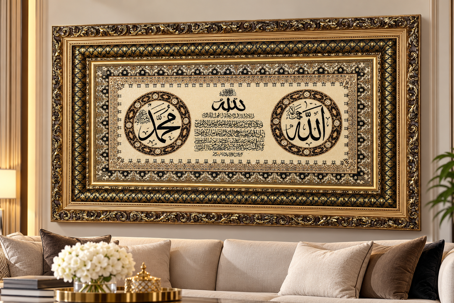 Allah & Muhammad Islamic Wall Art 100x60cm – Gold Frame