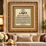 Ayatul Kursi Islamic Wall Art 57x57cm – Luxury Padded Woven Allah Calligraphy with Ornate Gold Frame