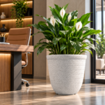 Large Plant Pot 37.5cm - Light Grey Stone Effect Round Planter with Embossed Leaf Pattern for Indoor & Outdoor Use - Image 7