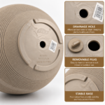 Round Plant Pot 26.5cm - Light Grey & Gold Decorative Planter with Textured Ribbed Design for Indoor & Outdoor Use - Image 5