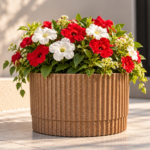 Brown Plant Pot 20.6cm - Modern Ribbed Oval Planter with Speckled Stone Effect for Indoor & Outdoor Plants