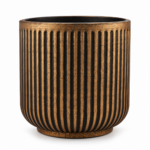 Large Plant Pot 33cm - Antique Bronze & Black Ribbed Round Planter with Vintage Metal Effect for Indoor & Outdoor Use - Image 3