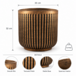 Large Plant Pot 33cm - Antique Bronze & Black Ribbed Round Planter with Vintage Metal Effect for Indoor & Outdoor Use - Image 6