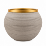 Round Plant Pot 26.5cm - Light Grey & Gold Decorative Planter with Textured Ribbed Design for Indoor & Outdoor Use - Image 3