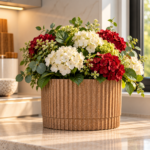 Brown Plant Pot 20.6cm - Modern Ribbed Oval Planter with Speckled Stone Effect for Indoor & Outdoor Plants - Image 3