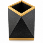 Black & Gold Geometric Plant Pot 50cm - Tall Indoor Outdoor Planter with Textured Granite Stone Effect & Modern Decorative Planter - Image 4
