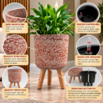 Self Watering Plant Pot with Wooden Legs 42.5cm - Red & White Stone Effect Planter with Water Level Indicator - Image 2