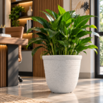 Large Plant Pot 37.5cm - Light Grey Stone Effect Round Planter with Embossed Leaf Pattern for Indoor & Outdoor Use - Image 6