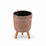 Self Watering Plant Pot with Wooden Legs 42.5cm - Red & White Stone Effect Planter with Water Level Indicator - Image 9