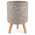 Self Watering Plant Pot with Wooden Legs 42.5cm - Grey & White Stone Effect Planter with Water Level Indicator - Image 4
