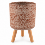 Self Watering Plant Pot with Wooden Legs 42.5cm - Red & White Stone Effect Planter with Water Level Indicator - Image 8