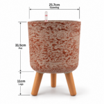 Self Watering Plant Pot with Wooden Legs 42.5cm - Red & White Stone Effect Planter with Water Level Indicator - Image 4