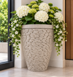 Large Light Grey Plant Pot 45cm - Round Stone Effect Planter with Raised Pebble Pattern for Indoor & Outdoor Plants