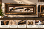 Vintage Gun Wall Art Replica 120x42cm – Luxury 3D Antique Map Shadow Box with Ornate Polcore Frame - Image 11