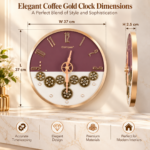 Elegant gold wall clock with coffee color accents, perfect for modern home decor.