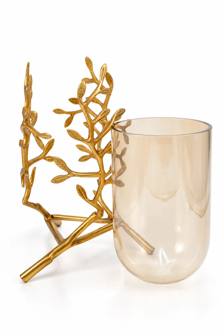 Gold branch glass holder, modern decorative accessory for luxury home decor.