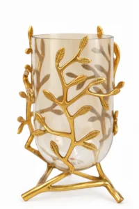 Golden branch wrapped glass vase, modern luxury home decor accessory.