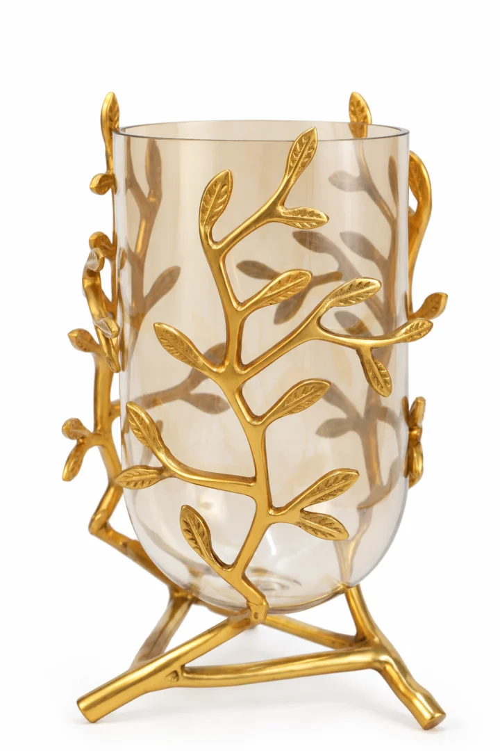 Golden branch wrapped glass vase, modern luxury home decor accessory.