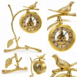 Luxurious gold bird clock with intricate design, perfect for modern and luxury home decor.