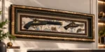 Luxurious framed antique pistols wall art in a modern home decor setting.