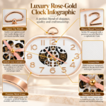 Luxury rose-gold clock with elegant design, intricate center, and raised numerals.