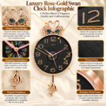 Luxury rose-gold swan clock with elegant design and premium materials, featuring raised numerals and textured dial.