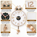 Luxury rose gold swan clock with elegant raised numerals and ornamental design, perfect for modern home decor.